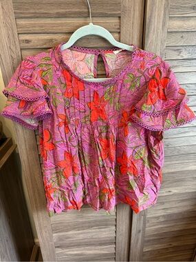 Rose & Olive Pink Floral Ruffle Sleeve Blouse